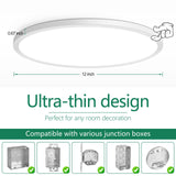 Brightever 4Pack LED Flush Mount Ceiling Light Fixture, 12 Inch 24W, Super Slim 0.67 Inch, 3200LM, Dimmable & 2700K-6500K 5 Color Selectable LED Ceiling Lights for Bedroom Brightever