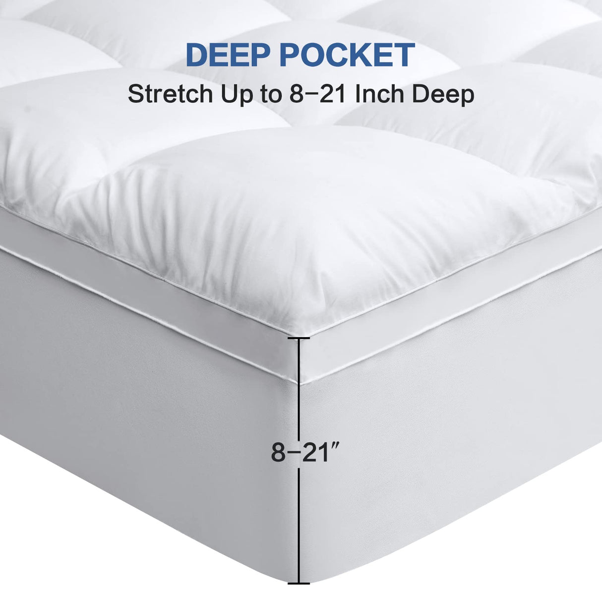 COHOME Queen Size Mattress Topper Extra Thick Cooling Mattress Pad 400TC Cotton Top Plush Down Alternative Fill Pillow Top Mattress Cover with 8-21 Inch Deep Pocket (60x80 Inches, White-Classic) COHOME