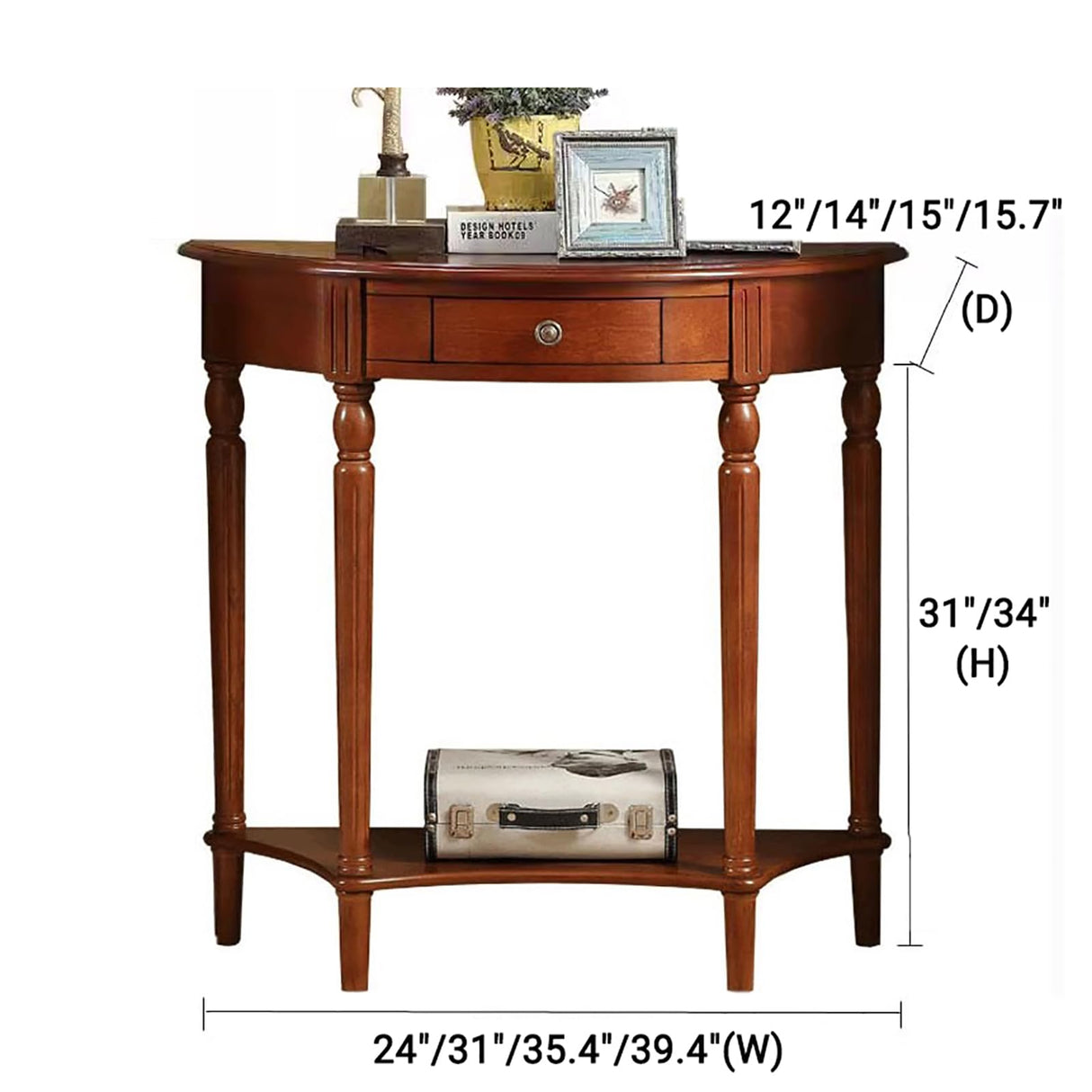 Mid-Century Console Table,Solid Wood Half Moon Table For Entryway Hallway Porch,Half Circle Table With Storage Drawer,Wooden Wall Sofa Table Small Accent Table(24"L x 12"W x 31"H, Cherry Wood) SUZEPER