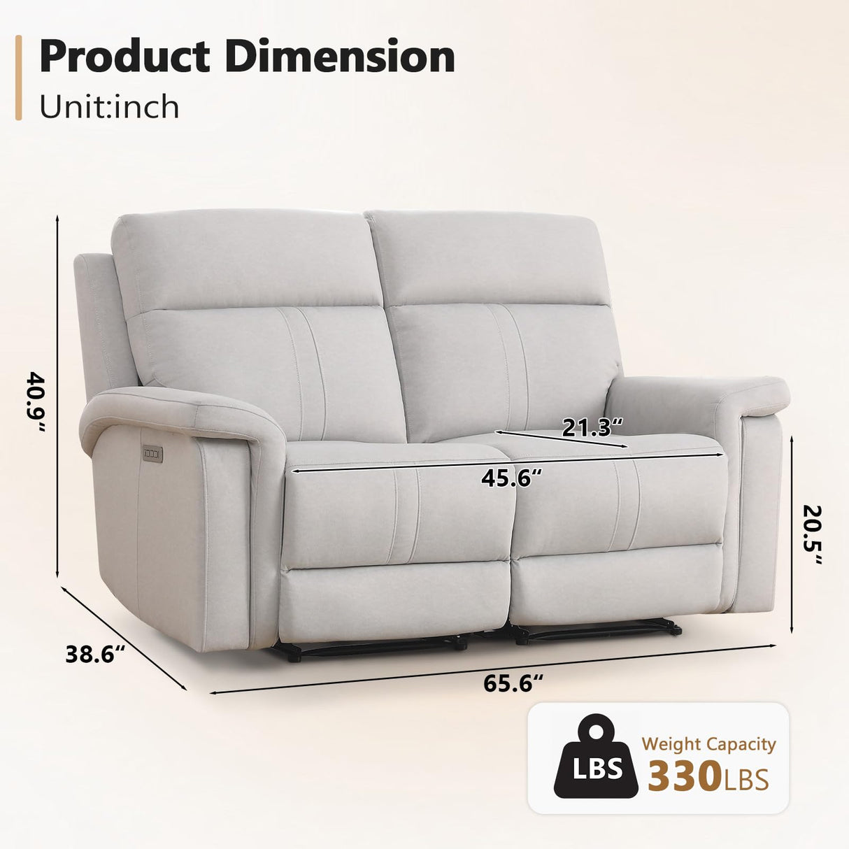 ANJ Beige Power Reclining Loveseat Sofa Couch, Oversized 2-Seater Recliner for Living Room with Overstuffed Armrests, Pet Friendly Small Space Recliner Couch, Full-Body Support Loveseat ANJ