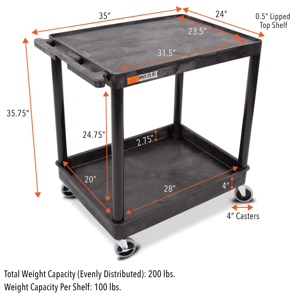 Stand Steady Tubstr Large 2 Shelf Utility Cart Supports Up to 200 lbs - Heavy Duty Hybrid Tub & Flat Shelf Cart, Rolling Storage Cart & Tool Cart for - WoodArtSupply