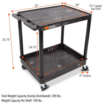 Stand Steady Tubstr Large 2 Shelf Utility Cart Supports Up to 200 lbs - Heavy Duty Hybrid Tub & Flat Shelf Cart, Rolling Storage Cart & Tool Cart for - WoodArtSupply