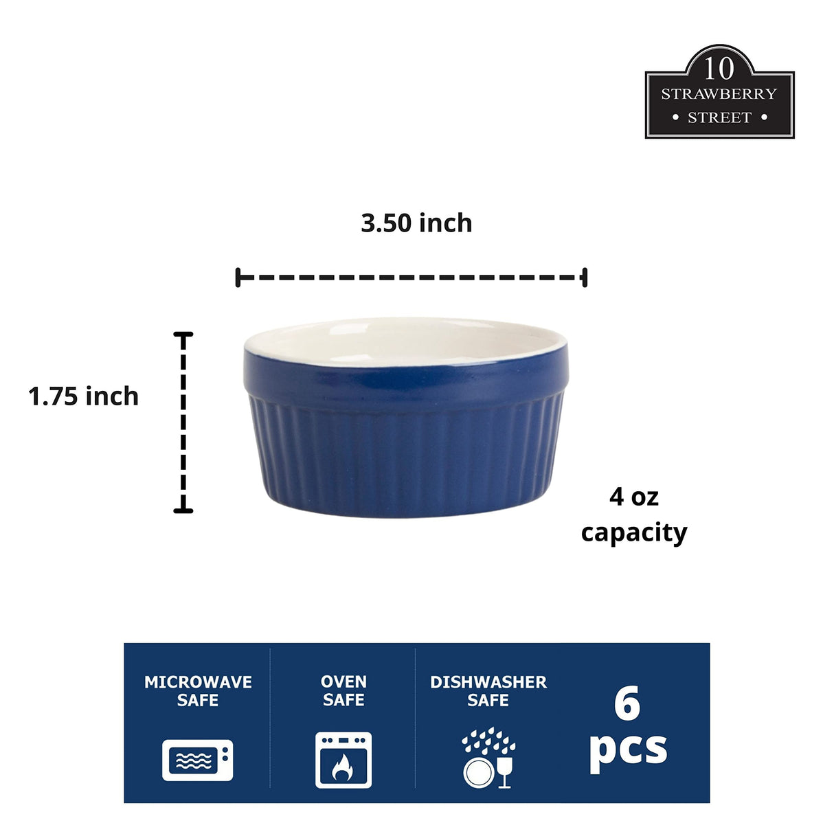 10 Strawberry Street Roma Ramekin Set of 6, 4 oz, Blue 10 Strawberry Street