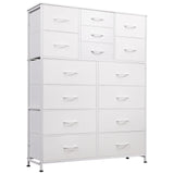 WLIVE Tall White Dresser for Bedroom Furniture, Fabric Dressers Storage Tower with 15 Deep Drawers, Dresser for Closet, Hallway, Entryway, Office, Storage Tower with Cabinet, Metal Frame, Wooden Top WLIVE