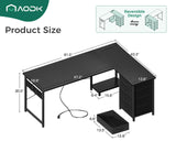 AODK L Shaped Gaming Desk with 4 Drawers, 61" Reversible Home Office Desks with Power Outlets, L Shaped Computer Desk with USB Charging Port and Host Stand, Corner Desk, Easy to Assemble, Black AODK