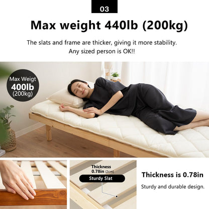 EMOOR Wood Slatted Low Bed Frame Fuji Twin for Japanese Futon Mattress (Retro-Brown), Height Adjustable (2/7/12in) Tatami Mat