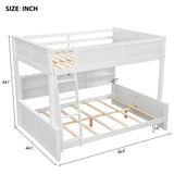 Twin XL Over Queen Bunk Bed with Storage Cabinets and USB Ports, Solid Pine Wood Frame, Safety Guard Rails, No Box Spring Needed (Antique White1, Twin XL Over Queen) RUNNA