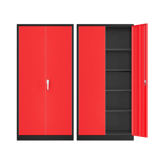 Superday Metal Storage Cabinets, 72" Storage Cabinet with Locking Door, Tall Garage Cabinet with 2 Doors and 4 Adjustable Shelves for Home Office, Classroom, Easy Assemble(Black Red) - WoodArtSupply