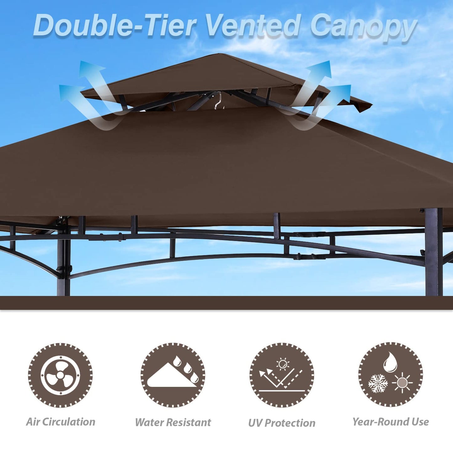 ABCCANOPY 8'x 5' Grill Gazebo Shelter, Outdoor BBQ Gazebo Canopy with LED Light (Coffee) - WoodArtSupply