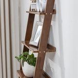 Maydear Bamboo Ladder Shelf Bookcase, 5-Tier Leaning Bookshelf Free Standing Organizer Storage Shelves for Living Room, Bedroom, Kitchen, Home Office, Balcony, Walnut Maydear