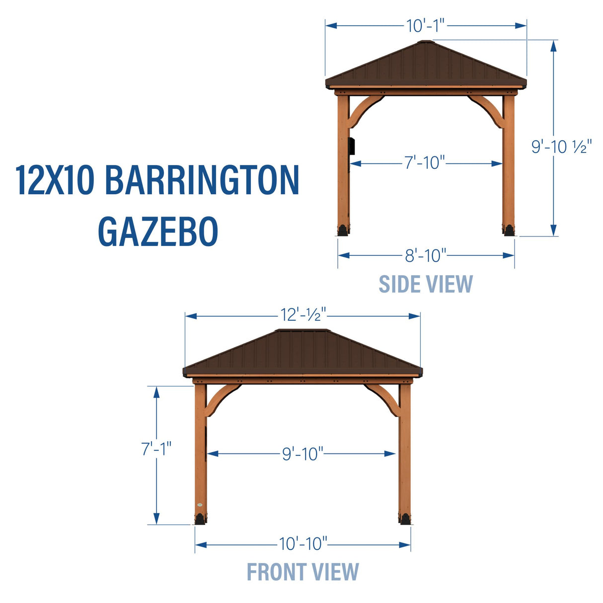 Backyard Discovery Barrington 12 ft. x 10 ft. Hip Roof Cedar Wood Gazebo Pavilion, Shade, Rain, Hard Top Steel Metal Roof, All Weather Protected, Wind Resistant up to 100 mph, Holds up to 6450 lbs Backyard Discovery