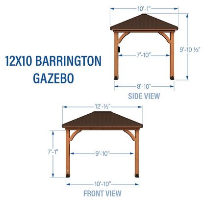 Backyard Discovery Barrington 12 ft. x 10 ft. Hip Roof Cedar Wood Gazebo Pavilion, Shade, Rain, Hard Top Steel Metal Roof, All Weather Protected, Wind Resistant up to 100 mph, Holds up to 645 - WoodArtSupply