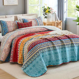 WONGS BEDDING Bohemian Quilt Set Full Size, Boho Striped Pattern Quilts Bedspread Set for All Season, Soft Microfiber Coverlet Bedding Set 78"x90"(3 Pieces, Full) WONGS BEDDING