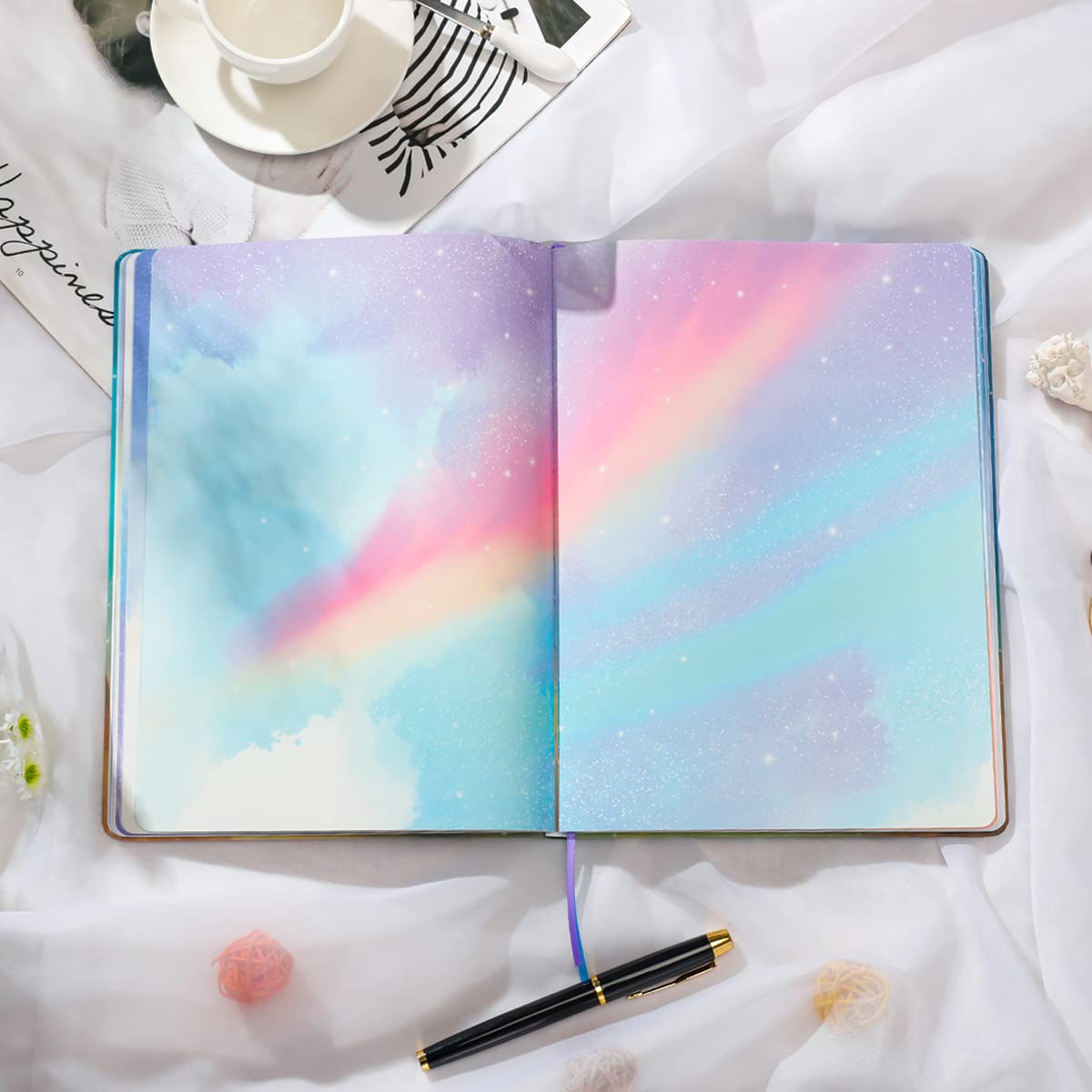 SIIXU Starry Sky Writing Journal for Women, Men, Unique Colorful Blank Notebook for Daily Notes, Gratitude, Dreams or Planning, 7.5” x 10.2", 160 Pages, 2 Bookmarks, Large, Hardcover, Unlined SIIXU