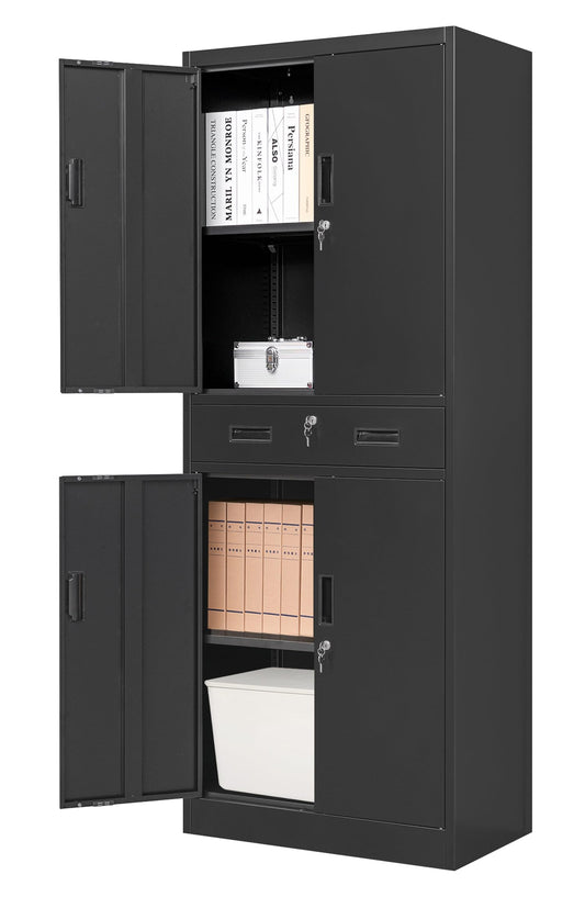 CMY Metal Storage Cabinet, 71" H x 28" W x 16" D Locking Storage Cabinet with Adjustable Shelves and One Drawer, Steel Storage Cabinet for Office, Garage, Home, School, Utility Room(Black) - WoodArtSupply