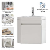 wonline 16" Corner Bathroom Vanity Sink Combo for Small Space Wall Mounted Cabinet Set Design White Resin Basin Sink Top Chrome Faucet and Drain wonline