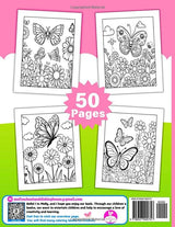 Butterflies And Flowers Coloring Book For Kids: 50 Cute Coloring Pages with Different Butterflies and Beautiful Flowers for Boys & Girls Ages 6-12 WoodArtSupply