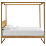 Modway Alva Queen Size 4-Post Wood Platform Canopy Bed in Oak – with with Headboard and Solid Rubberwood Frame Modway