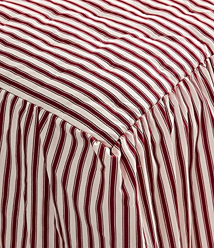 CHIXIN Ticking Stripe Ruffle Skirt Bedspread Queen Size - 30" Long Drop, Shabby Chic Style, Lightweight Bedding Cover, 3 Piece Set, Burgundy Red CHIXIN
