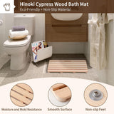 Wooden Bath Mat Non-Slip Hinoki Cypress Wood Shower Mat Waterproof Luxury Spa Bathtub Mat for Indoor or Outdoor Use, 21 x 14 x 1 Inches Rsuwiz
