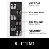 GORILLA GRIP Over the Door Shoe Organizer, 24 Large Breathable Mesh Pockets, Space Saving Hanging Storage Holder, Closet Rack Hanger Holds Up to 40 lbs, Hangs on Closets for Shoes, Accessories, Black GORILLA GRIP