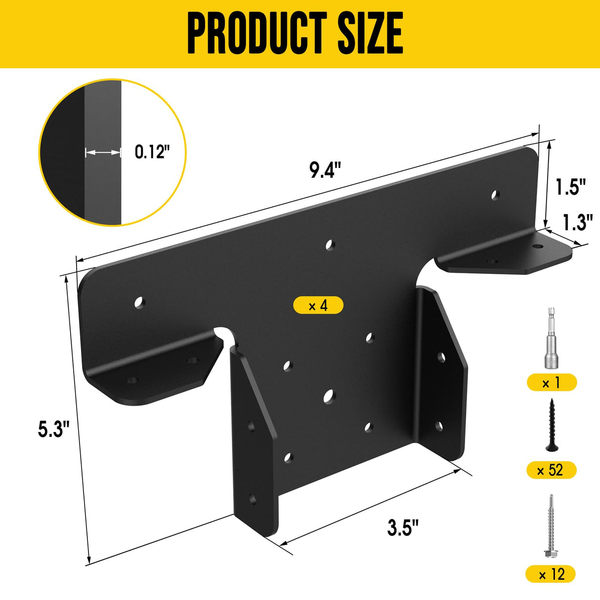 Lipshome 4Pcs Heavy Duty Pergola Brackets,Adjustable Pergola Brackets 4x4,Can be Fence Post Brackets for Metal Posts to Wood (4pcs 3-Way T Brackets) Lipshome
