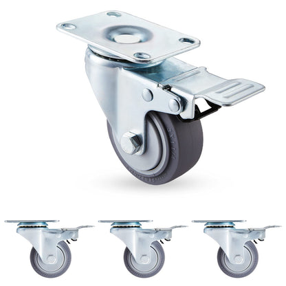 3 inch Caster Wheels Set of 4, Heavy Duty Casters Set of 4 with Polyurethane Wheels No Noise, Locking Casters Swivel Plate Castors with Dual Brake for Cart Furniture Industrial Workbench Load 1000 LBs