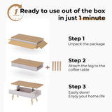 VYRIVA Lift Top Coffee Table, One Minute No Assembly Required Rising Tabletop Center Table with Large Hidden Storage Compartment, Open Shelf, Anti-Pinch Design Mute for Living Room (Oak) VYRIVA