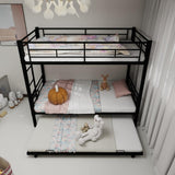 QSOSTNS Twin Over Twin Bunk Bed with Trundle, Heavy Duty Bunk Beds Frame with Side Ladders Convertible Bunkbed with Safety Guard Rails, No Box Spring Needed (Black) QSOSTNS