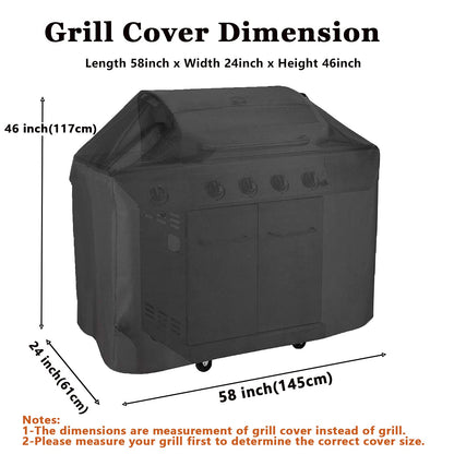 Grill Cover, BBQ Cover 58 inch,Waterproof BBQ Grill Cover,UV Resistant Gas Grill Cover,Durable and Convenient,Rip Resistant,Black Barbecue Grill Covers,Fits Grills of Weber,Brinkmann etc