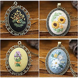 ZOCONE 4 Packs Embroidery Necklace Kits, Embroidery Pendant Kit Mini Cross Stitch Kit with Hoop, Necklace, Pendant, Stamped Pattern Cloth, Instructions, etc., Embroidery Kits for Adults