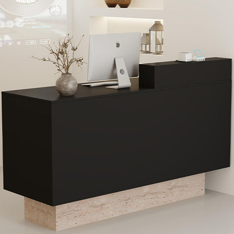 Front Reception Desk with Counter - Wood Modern with Storage Drawer for Salon Retail Office Checkout Barber Counter Table Mostrador para Negocio,Black + Stone/Right - 39.4″x19.6″x41.3″ CANYIHB