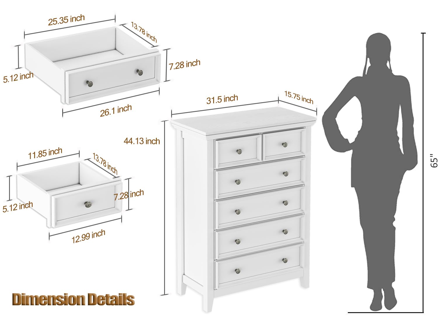 BLANKSPACE White Farmhouse Dresser, 6 Chest Drawer Dresser for Bedroom, Large Capacity Nightstand, Modern Tall Wood Cabinet for Bedroom, Living Room, Closets, Hallway - WoodArtSupply