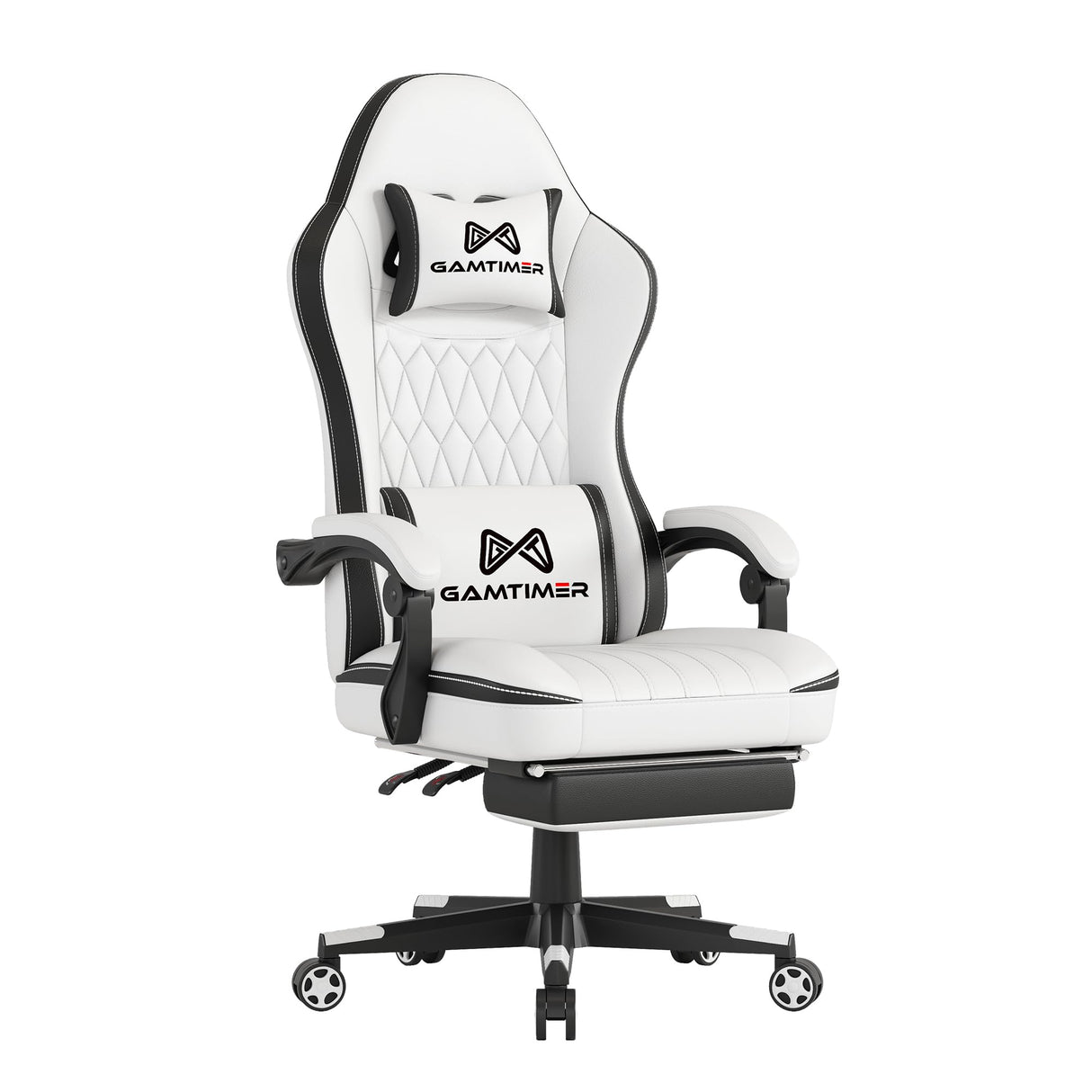 Gamtimer Gaming Chair, Computer Office Chair with Footrest, 155° Reclining Chair, Ergonomic High Back Computer Chair with Headrest and Lumbar Support for Adults and Kids（Black+White） Gamtimer