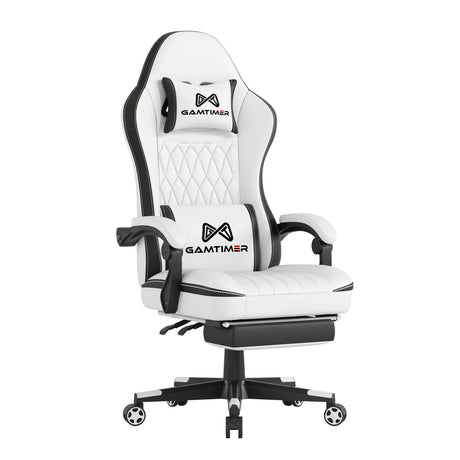 Gamtimer Gaming Chair, Computer Office Chair with Footrest, 155° Reclining Chair, Ergonomic High Back Computer Chair with Headrest and Lumbar Support for Adults and Kids（Black+White） Gamtimer