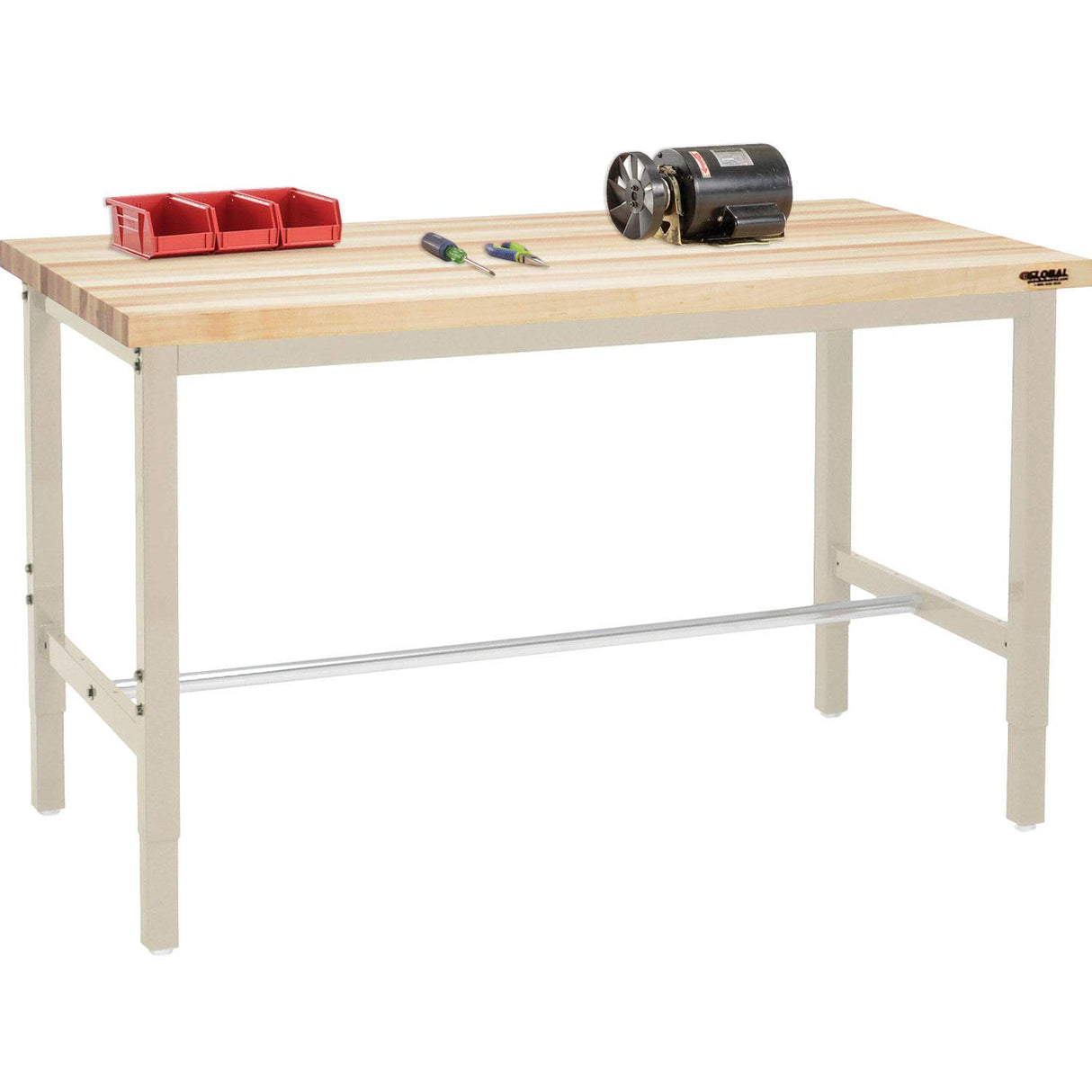 Global Industrial 72" W x 36" D Adjustable Height Workbench, 1-3/4" Thick Maple Top Square Edge, Tan Global Industrial