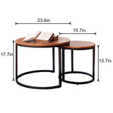 aboxoo Coffee Table Nesting Side Round Set of 2 End Table Top Sturdy Metal Frame Desk Centerpiece Living Room Bedroom Apartment Modern Industrial Simple Nightstand aboxoo