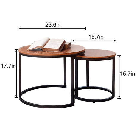 aboxoo Coffee Table Nesting Side Round Set of 2 End Table Top Sturdy Metal Frame Desk Centerpiece Living Room Bedroom Apartment Modern Industrial Simple Nightstand aboxoo