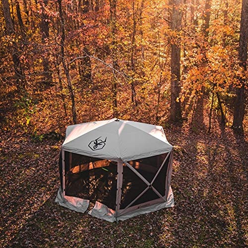 Gazelle Tents G6 8 Person 12 by 12 Pop Up 6 Sided Portable Hub Outdoor Gazebo Screen Canopy Tent with Large Main Door and Screens, Desert Sand Gazelle