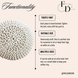 FRELISH DECOR Round Pouf Ottoman Hand Knitted 100% Cotton Pouf Foot Stool - Knitted Bean Bag - Floor Chair for Living Room Bedroom - Foot Rest for Couch (20 Diameter x 14 Height) - Natural FRELISH DECOR