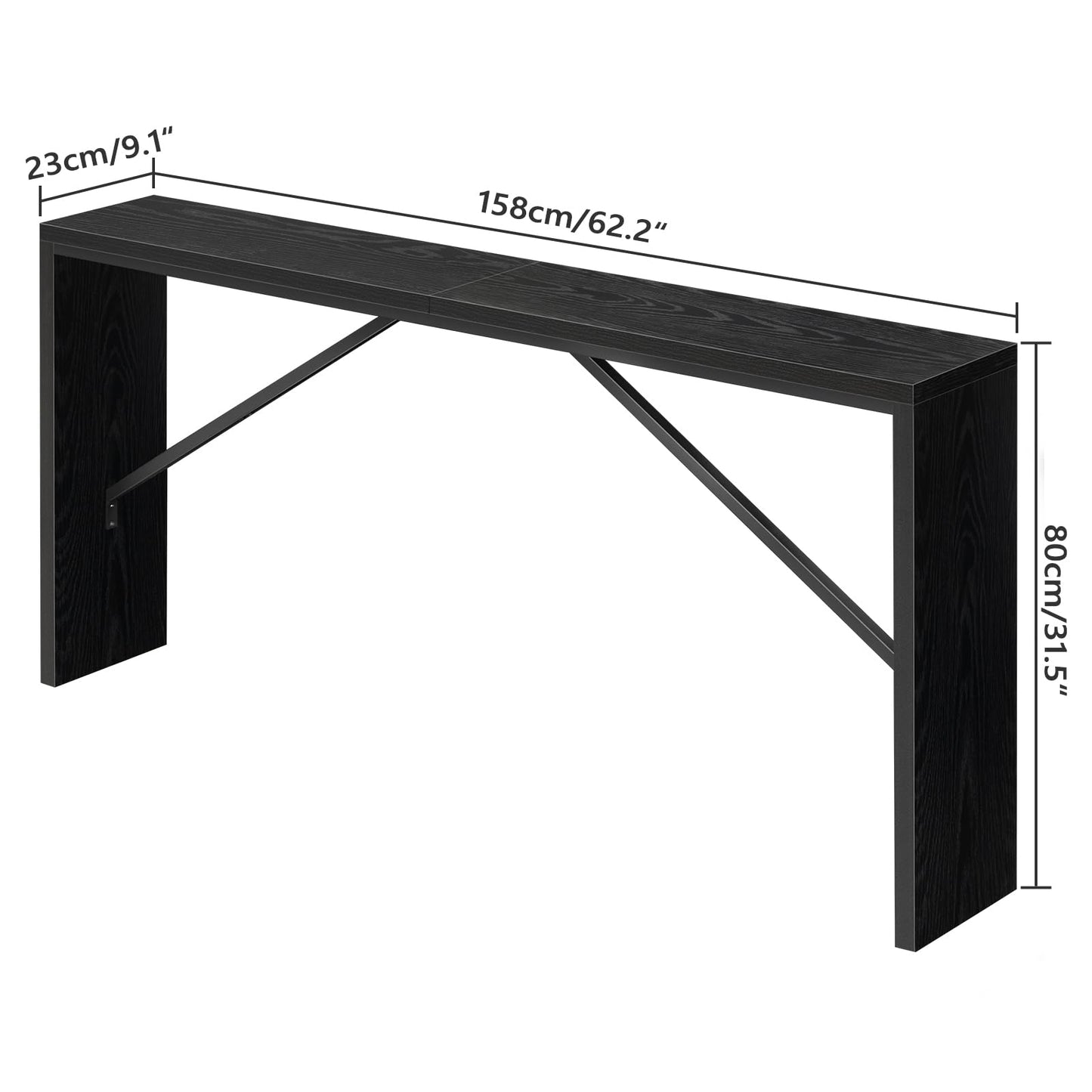 MAHANCRIS Console Table, 62.2" Long Sofa Table Behind Couch, Narrow Entryway Table, Farmhouse Dining Table with Angled Metal Frame, Industrial Console Table for Entryway, Black CTHB15801 - WoodArtSupply