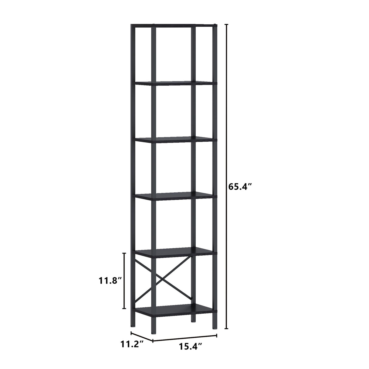 JARHETUN 6-Tier LED Bookshelf - Tall Narrow Bookcase with Steel Frame in Black JARHETUN