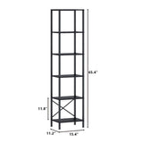 JARHETUN 6-Tier LED Bookshelf - Tall Narrow Bookcase with Steel Frame in Black JARHETUN