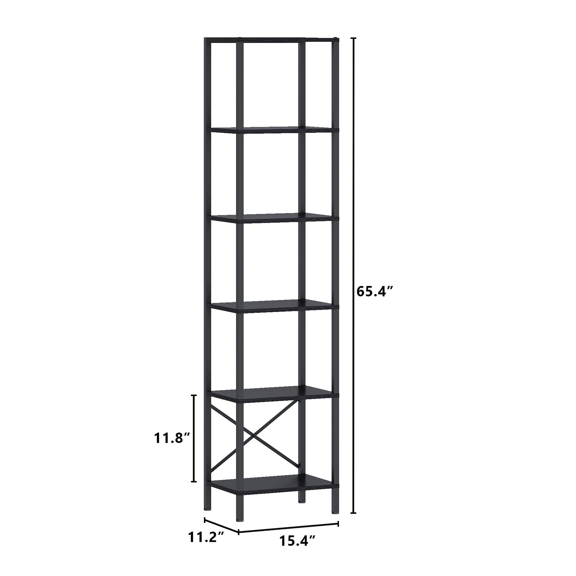 JARHETUN 6-Tier LED Bookshelf - Tall Narrow Bookcase with Steel Frame in Black - WoodArtSupply