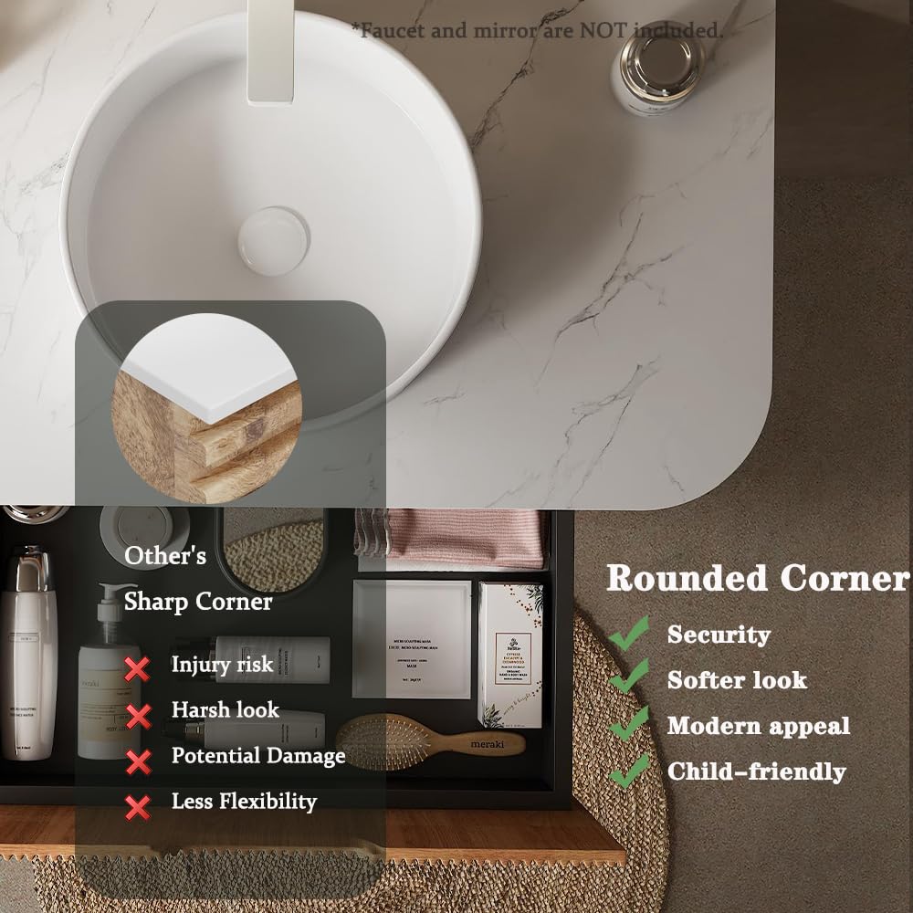 30'' Bathroom Vanities Cabinet with Sink Combo, Wall Mounted Floating Cabinet W/Curved Edges Stripes, Oak Plywood, Soft-close System with a Drawer, White Round Ceramic Basin - Kiel, Natural Wood RAINLUX