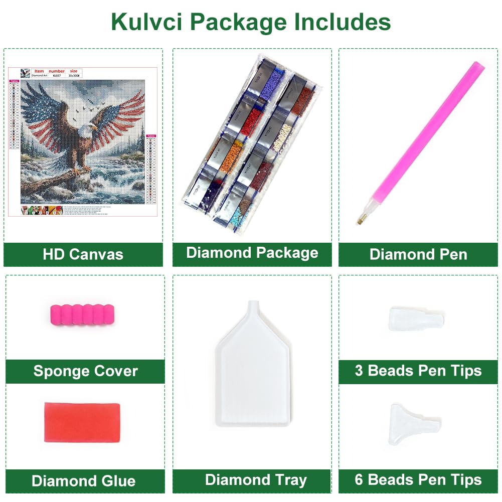 Kulvci Eagle Diamond Painting Kits for Adults, Round Full Drill Diamond Art Kits, 5D DIY Diamonds Crafts for Home Wall Decoration Gifts 12×12Inch Kulvci