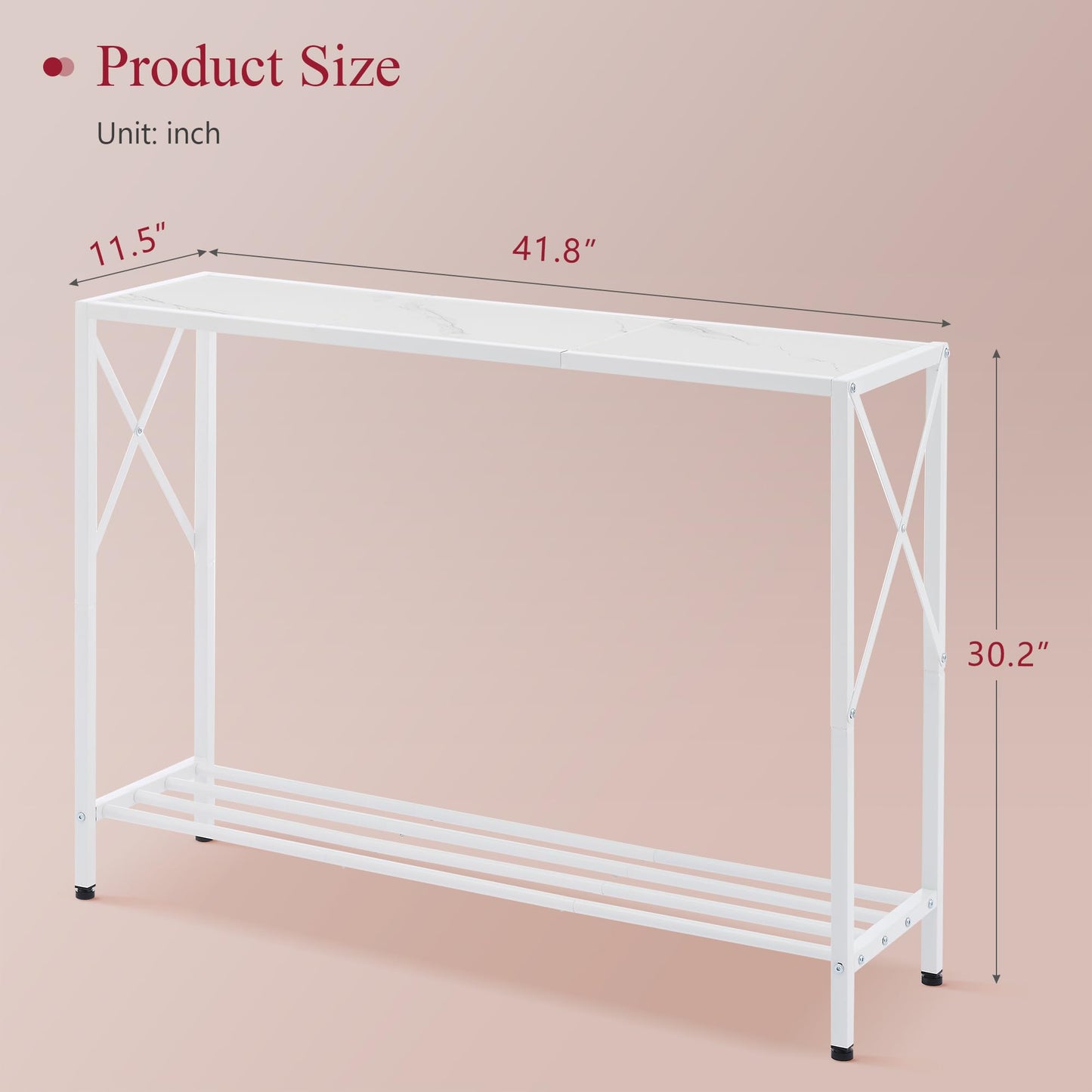 Tajsoon Console Table 41.8”, 2-Tier Entryway Table Narrow Sofa Table with Shelves, Entrance Table with Stable X-Frame, for Entryway, Hallway, Living Room, Foyer, Corridor, Office, White