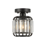 Illus Semi Flush Mount Ceiling Light Fixture, Modern Black Crystal Ceiling Light, Small Hallway Light Fixtures, Entryway Light Fixture for Kitchen Hallway Bedroom Foyer Dinning Room (Black) illus illumination