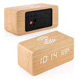CMIITallki Multifunctional LED Digital Alarm Clock Desktop Charging Clock 12/24H Display Unique Home Decoration Bedroom Living Room Office Electronic Wooden Alarm Clock and CMIITallki