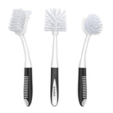 SetSail Dish Brush Set of 3 with Bottle Brush, Dish Scrub Brush with Long Handle Deep Cleaning Handle Brush with Scraper Tip for Kitchen Sink Dishes Bottle Cup Pot and Pans Tile Lines, Black SetSail
